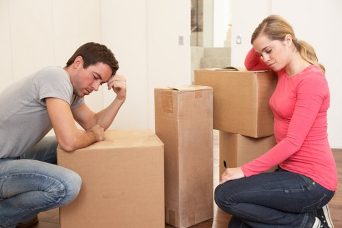Packed student storage boxes and luggage in a Redbridge unit
